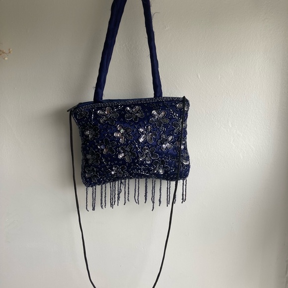 Beaded evening bag. Blue sequins. Two strap option - Picture 3 of 3